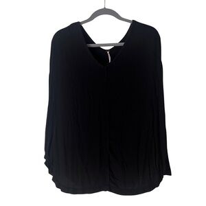 Free People Black Moonshine V Neck Long Sleeve Tunic Top Blouse, XS